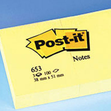3BL100 notas Post-it amarillas 38 x 51 mm. 3BL100 notas Post-it amarillas 38 x 51 mm.