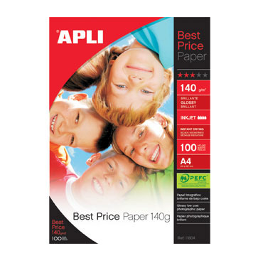 Papel glossy Everyday 140 g/m² 100HJ Din A-4 Apli 11804 Papel glossy Everyday 140 g/m² 100HJ Din A-4 Apli 11804