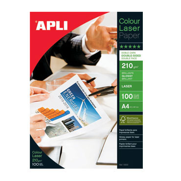 Papel láser glossy 210 g/m² 100HJ Din A-4 Apli 11833 Papel láser glossy 210 g/m² 100HJ Din A-4 Apli 11833