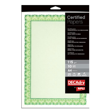 Papel diploma verde 10HJ Din A-4 115 g/m² Apli 11969 Papel diploma verde 10HJ Din A-4 115 g/m² Apli 11969