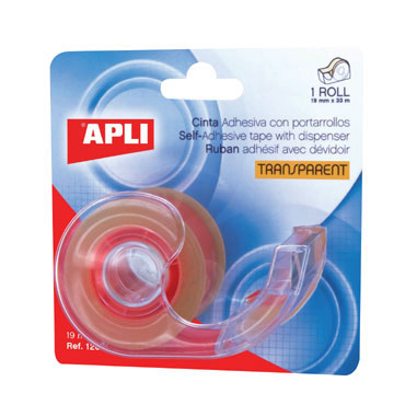 Cinta adhesiva transparente 19 mm. x 33 m. con dispensador Apli 12094 Cinta adhesiva transparente 19 mm. x 33 m. con dispensador Apli 12094