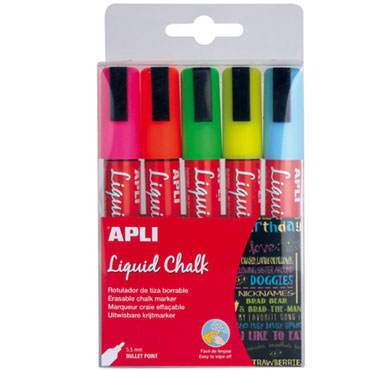 5 rotuladores tiza redondos colores surtidos Apli 5 rotuladores tiza redondos colores surtidos Apli