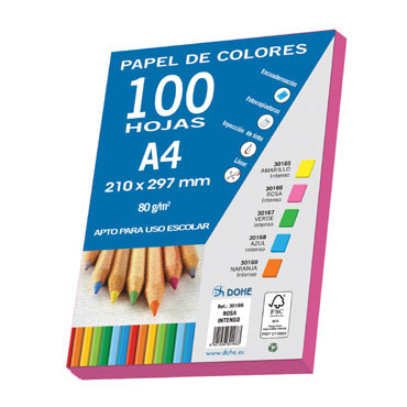 100 hojas papel rosa intenso 80 g/m² Din A-4 Dohe 30166 100 hojas papel rosa intenso 80 g/m² Din A-4 Dohe 30166
