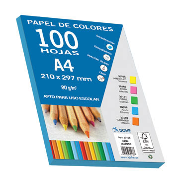 100 hojas papel azul intenso 80 g/m² Din A-4 Dohe 30168 100 hojas papel azul intenso 80 g/m² Din A-4 Dohe 30168