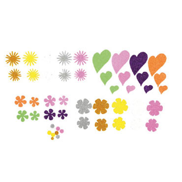 64 flores y corazones de EVA adhesivas purpurina Fixo 68002200 64 flores y corazones de EVA adhesivas purpurina Fixo 68002200