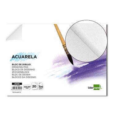 Bloc de dibujo acuarela encolado A3 20HJ sin recuadro Liderpapel 32021 Bloc de dibujo acuarela encolado A3 20HJ sin recuadro Liderpapel 32021