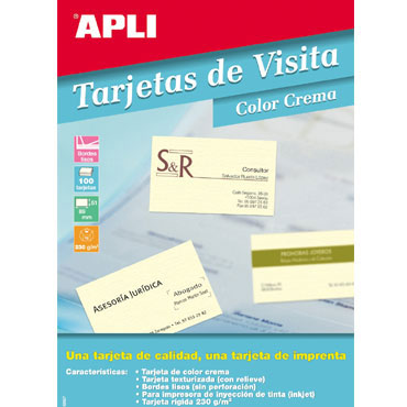 Tarjeta visita 89x51 mm. 230 g/m² crema 10HJ A-4 (100U) Apli 11285