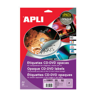 Etiqueta CD MEGA ø117 /18 mm. 100HJ Din A-4 (100U) Apli 11704 Etiqueta CD MEGA ø117 /18 mm. 100HJ Din A-4 (100U) Apli 11704