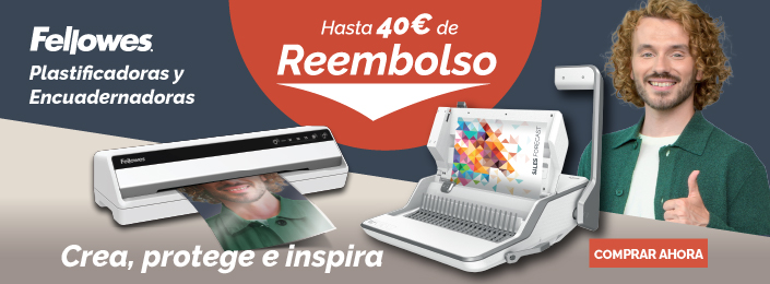 Hasta 40 € de reembolso al comprar escuadernadoras y plastificadoras Fellowes 