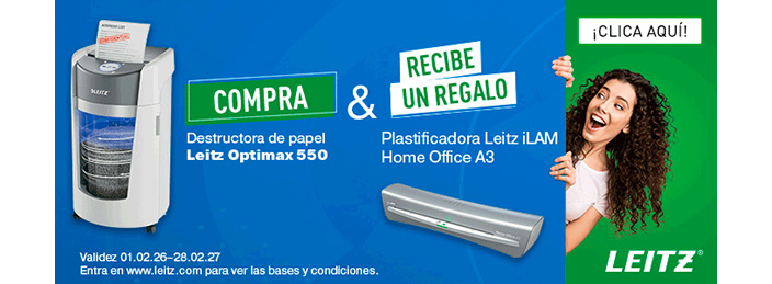 Una cizalla o una plastificadora de regalo al comprar una destructora Leitz Optimax