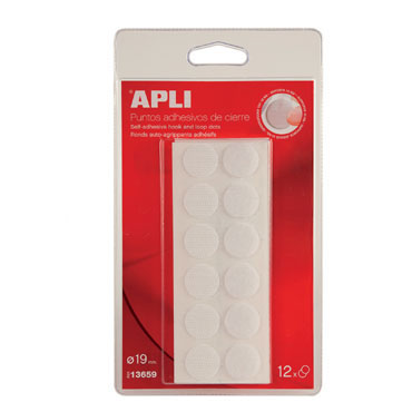 Punto de velcro ø 19 mm. adhesivo blanco Apli 13659