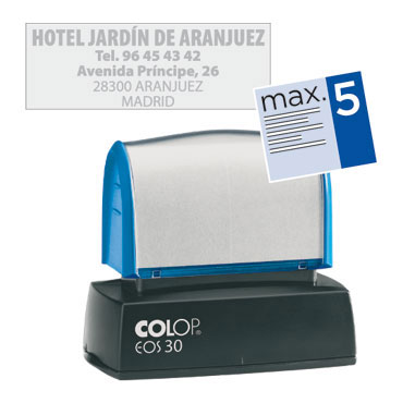 Sello EOS 30 azul. 5 lineas personalizables. 18 x 47 mm. Colop &AZEOS30