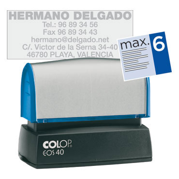 Sello EOS 40 azul. 6 lineas personalizables. 23 x 59 mm. Colop &AZEOS40