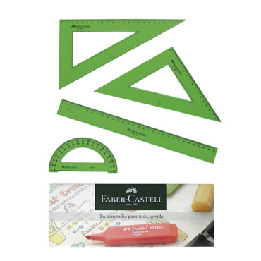 Comprar online Petaca con regla, escuadra, cartabón y semicírculo  Faber-Castell (65021). DISOFIC