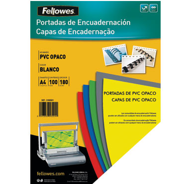 Pack de 100 portadas PVC opaco Blanco A4 180 micras