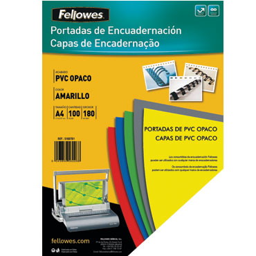 Pack de 100 portadas PVC opaco amarillo A4 180 micras