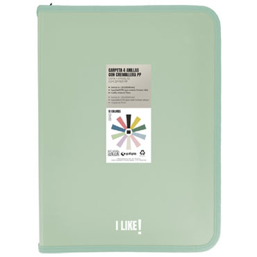 Carpeta anillas con cremallera Like A-4+ verde claro Grafoplás 04802921