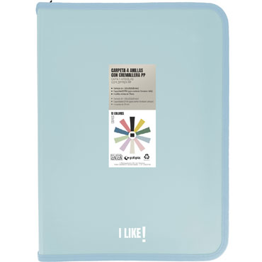Carpeta anillas con cremallera Like A-4+ azul claro Grafoplás 04802931
