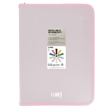 Carpeta anillas con cremallera Like A-4+ rosa suave Grafoplás 04802993