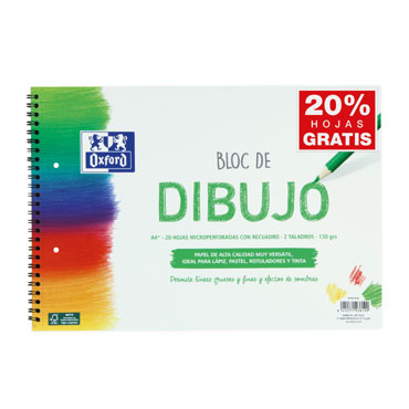 Bloc de dibujo A4+ 20hj con recuadro con taladros Oxford 100148236