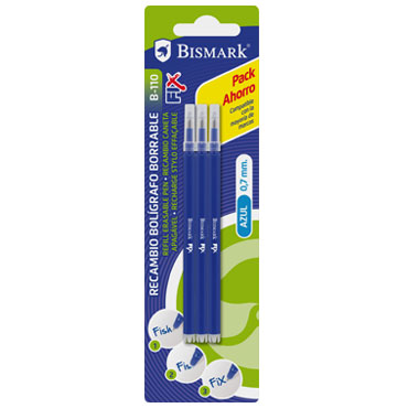 3 recambios bolígrafo borrable azul Bismark 327532