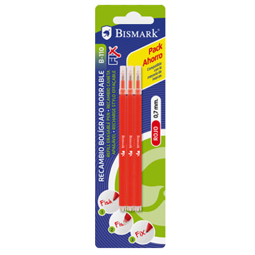 3 recambios bolígrafo borrable rojo Bismark 327534