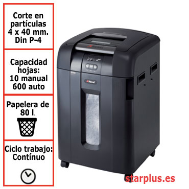 DESCATALOGADA Destructora papel Rexel Auto+ 600X automática 2020600XEU DESCATALOGADA Destructora papel Rexel Auto+ 600X automática 2020600XEU