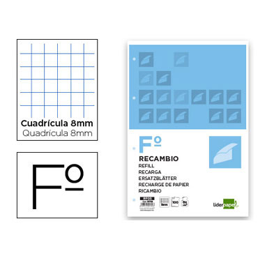 Recambio 100 hojas A4 c/8 mm. Liderpapel 05704