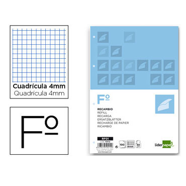 Recambio 100 hojas A4 c/4 mm. Liderpapel 10412