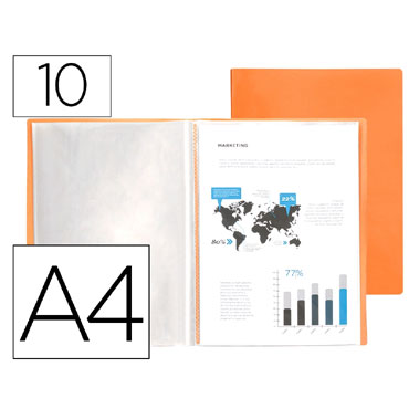 Carpeta 10 fundas A4 naranja flúor Liderpapel 10991