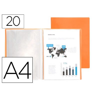 Carpeta 20 fundas A4 naranja flúor Liderpapel 10997