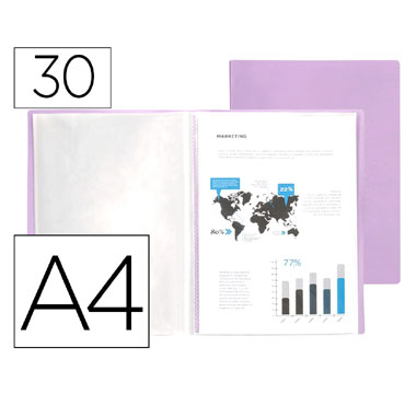Carpeta 30 fundas A4 lavanda opaco Liderpapel 11005
