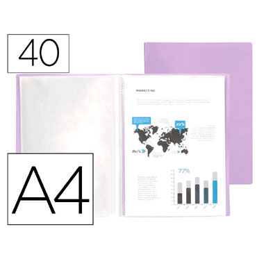 Carpeta 40 fundas A4 lavanda opaco Liderpapel 11034