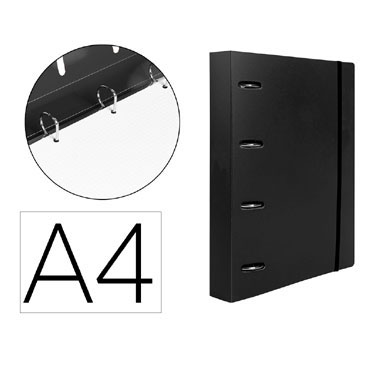 Carpeta con recambio 4 anillas 25 A4 negra Liderpapel 160024
