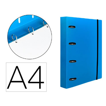 Carpeta con recambio 4 anillas 25 A4 azul translúcido Liderpapel 160026