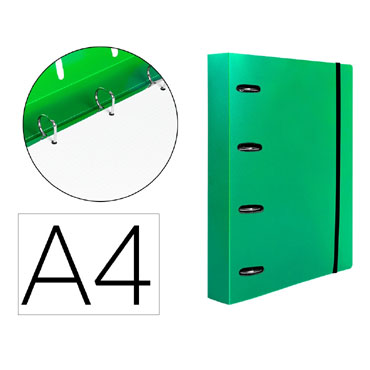Carpeta con recambio 4 anillas 25 A4 verde translúcido Liderpapel 160028
