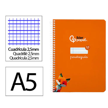 Cuaderno Pautaguía A5 pauta 2,5mm. naranja Liderpapel 171719