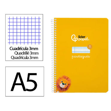 Cuaderno Pautaguía A5 pauta 3mm. amarillo Liderpapel 171722
