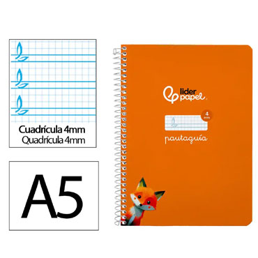 Cuaderno Pautaguía A5 pauta 4mm. naranja Liderpapel 171731