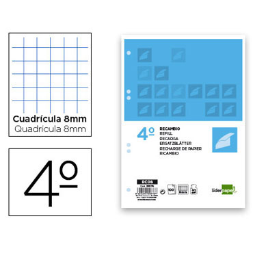 Recambio 100 hojas 4º c/8 mm. Liderpapel 29678