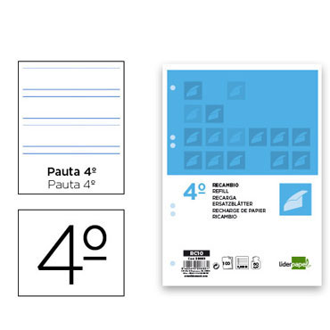 Recambio 100 hojas 4º pauta 3,5 mm. Liderpapel 29683