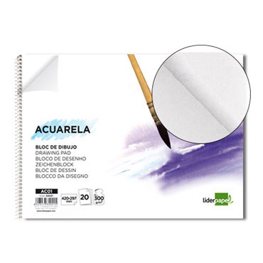 Bloc de dibujo acuarela espiral A3 10HJ sin recuadro Liderpapel 32019