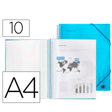 Carpeta 10 fundas espiral A4 azul Liderpapel 53805