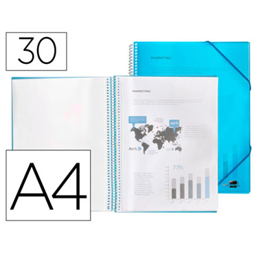 Carpeta 30 fundas espiral A4 azul Liderpapel 53813