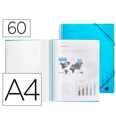 Carpeta 60 fundas espiral A4 azul Liderpapel 54428