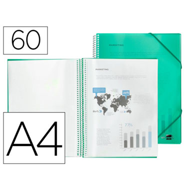 Carpeta 60 fundas espiral A4 verde Liderpapel 54430