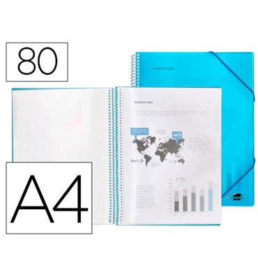 Carpeta 80 fundas espiral A4 azul Liderpapel 54432