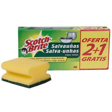 Estropajo salvauñas Scotch Brite fibra verde paquete 3x2.