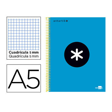 Cuaderno espiral A5 120HJ c/5 azul Antartik Liderpapel 74592