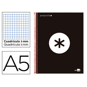 Cuaderno espiral A5 120HJ c/5 negro Antartik Liderpapel 74601